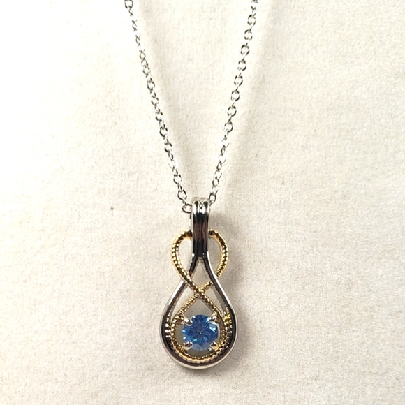 Double Infinity Shape Blue Crystal Stone Gold & Silver Tone Pendant and Chain - Picture 1 of 8